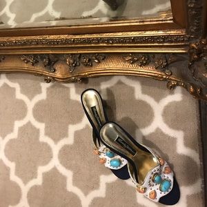 Beverly Feldman Turquoise Jeweled Heels Size 8
